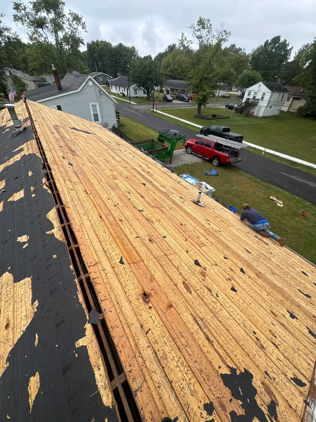 Roof stripped to the decking